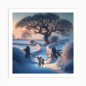 Fox In The Snow 4 Art Print