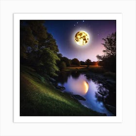 Full Moon Over A River Art Print