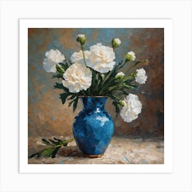 Carnations In A Blue Vase Art Print