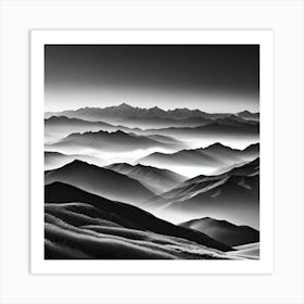 Black And White Mountain Landscape 26 Art Print