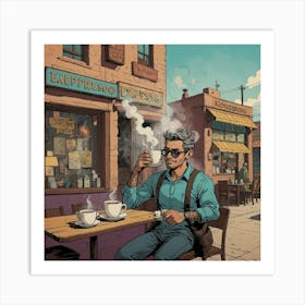 6 Default A Vintage Cartoon Character Holding A Steaming Cup Of Art Print