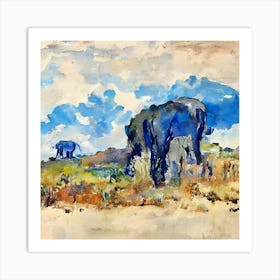 Elephants In The Grass Art Print