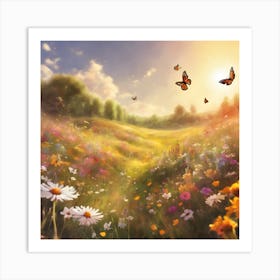 Wildflowers And Butterflies Art Print