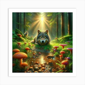 Wolfy looking for bioluminescent mushrooms 5 Art Print