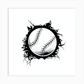 Baseball Through A Hole, baseball cracked wall baseball club graphic design Art Print