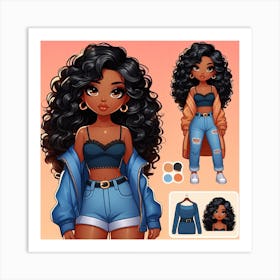 Cartoon Girl With Curly Hair Art Print