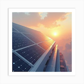 Solar Panels On A Futuristic Building, Watercolor Sunrise Hues 1 Art Print