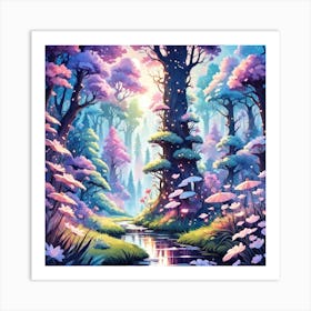 A Fantasy Forest With Twinkling Stars In Pastel Tone Square Composition 264 Art Print