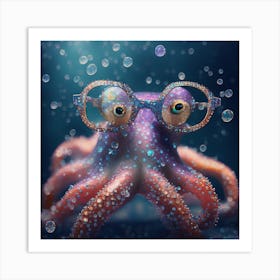 Octopus With Glasses Art Print