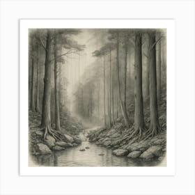 Stream In The Forest Art Print