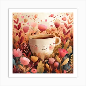 Coffee Lovers Cute Cup In The Garden Art Print