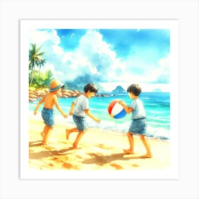 Children Playing On The Beach Art Print