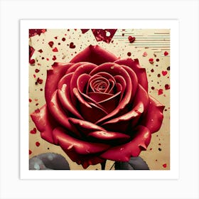 Lovely Valentine'S Day Rose With Hearts Art Print