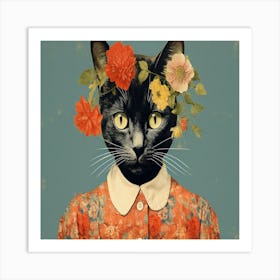 Cat In Flower Crown Art Print