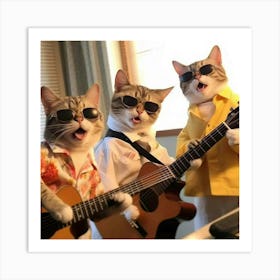 Cats Playing Guitar Art Print