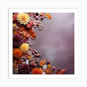 Autumn Flowers On A Purple Background 1 Art Print