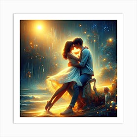 Kissing In The Rain Art Print