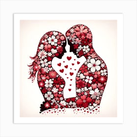 Couple In Love With Flowers Art Print