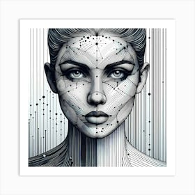 Female Head - Abstract Line Art Illustration 149 Art Print