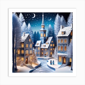 Quilled paper Winter Wunderland Landscape AI Art Print