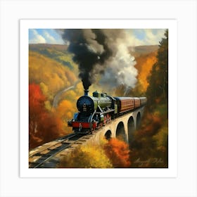 Steam Train Crossing A Bridge Art Print