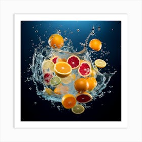 Citrus Fruit Splashing In Water Art Print