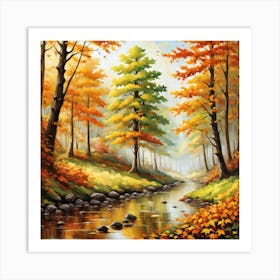 Forest In Autumn In Minimalist Style Square Composition 312 Art Print