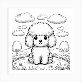 Line Art poodle dog Art Print