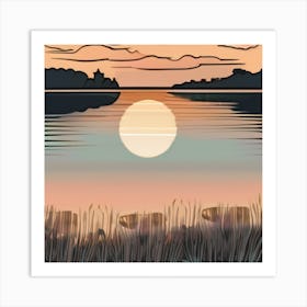 Sunset Over The Lake Art Print