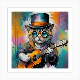 Cat Playing Guitar Art Print