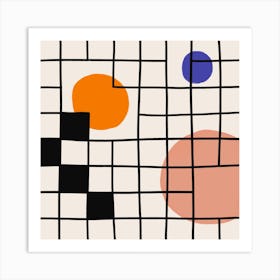 Square Grid And Circles Square Art Print
