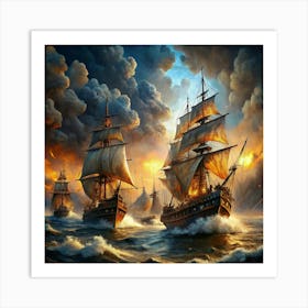 Two Ships In The Sea Art Print