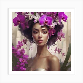 Woman With Orchids 5 Art Print