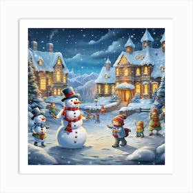 Snowman Village 1 Art Print