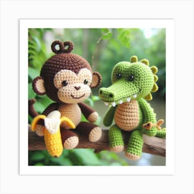 Amigurumi, crocodile and monkey 2 Art Print