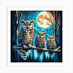 Owls In The Forest Art Print