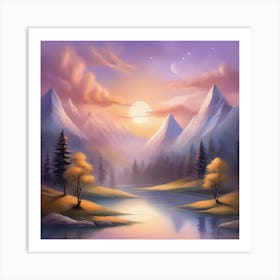 Landscape Painting Captivating soft expressions in the Spirit of Bob Ross Art Print