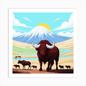 Bulls In The Desert 10 Art Print