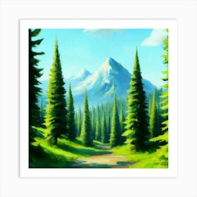 Path To The Mountains trees pines forest 11 Art Print