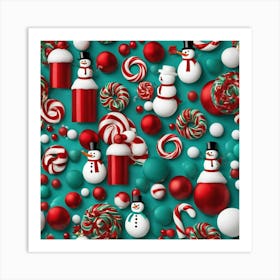 A Christmas Theme Art Having Snowmancandiesteal Red And White Theme Abstract Pattern By Jacob 603484836 Art Print