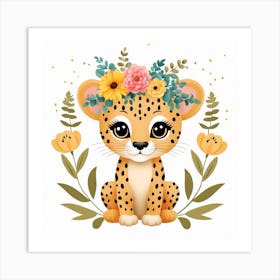 Floral Baby Leopard Nursery Illustration (32) Art Print