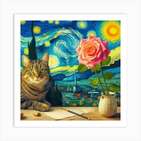 Starry Night Cat 6 Art Print