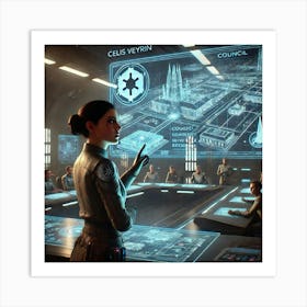 A Sci Fi Scene Showcasing Celis Veyrin Knowledge Of The Council Art Print