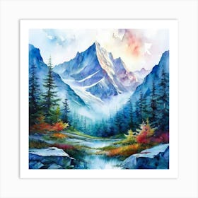 Watercolor Landscape Minimalist White Mountain National Forest Studio Photography Complex Detail Art Print