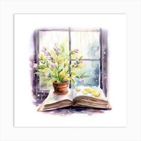 Watercolor Book And Flowers 4 Art Print