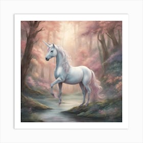 Unicorn's Enchanted Haven - Unicorn In The Forest Art Print