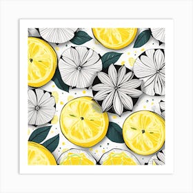 Seamless Pattern With Lemon Slices Art Print