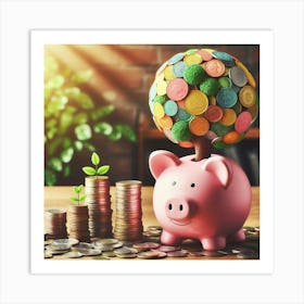 Piggy Bank With Money Tree Art Print