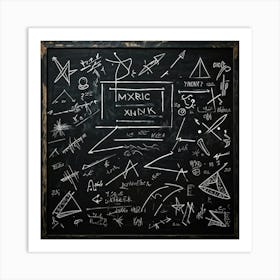 Black Chalk On A School Blackboard Capturing A Dynamic Blend Of Abstract Shapes And Realistic Objec (2) Art Print