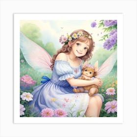 Fairy Girl With Teddy Bear Art Print